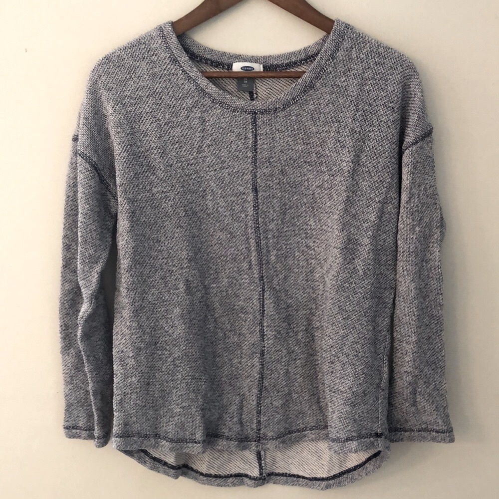 Old Navy Blue & Cream Knit sweatshirt top scoop neck crop sleeve casual comfy XS